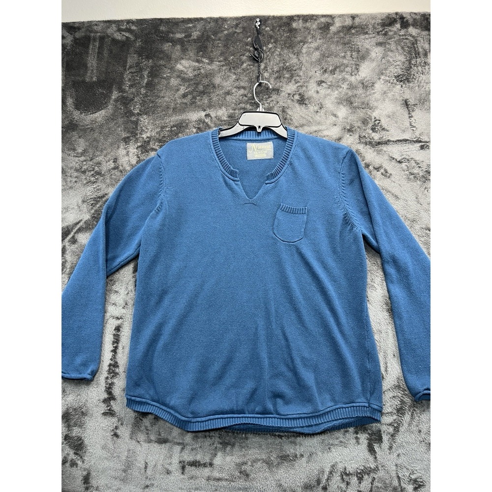 Natural Reflections Women's 1X Blue Notch Neck Pullover Sweater Pocket‎